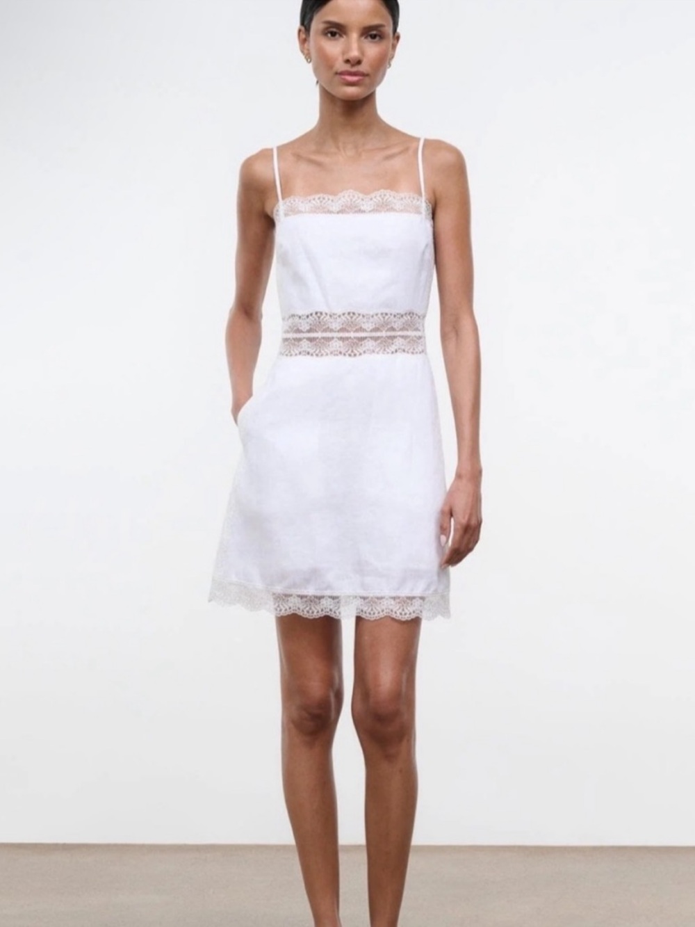 STAUD Amalina Linen Mini Dress in White sz 2